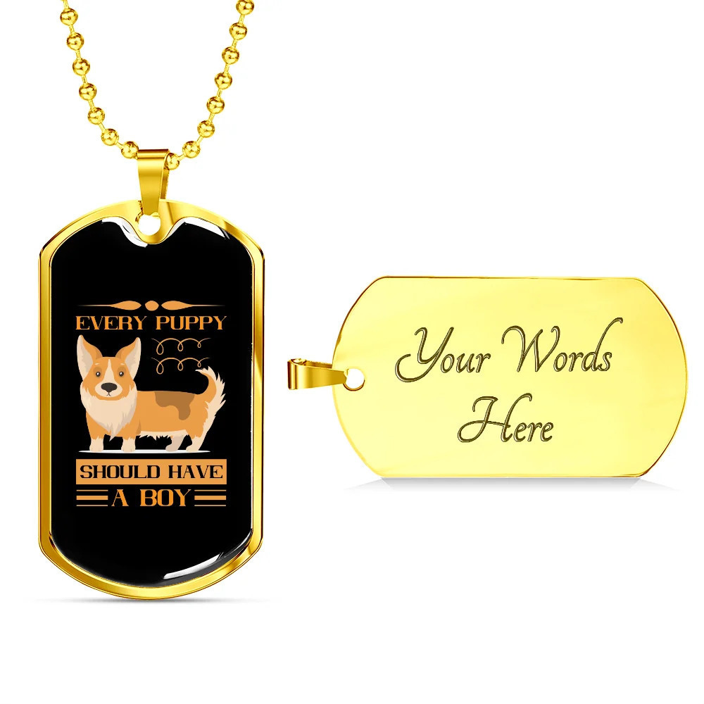Puppy Boy Orange Personalized Engraved Gold Dog Tag Necklace Custom Name Date G